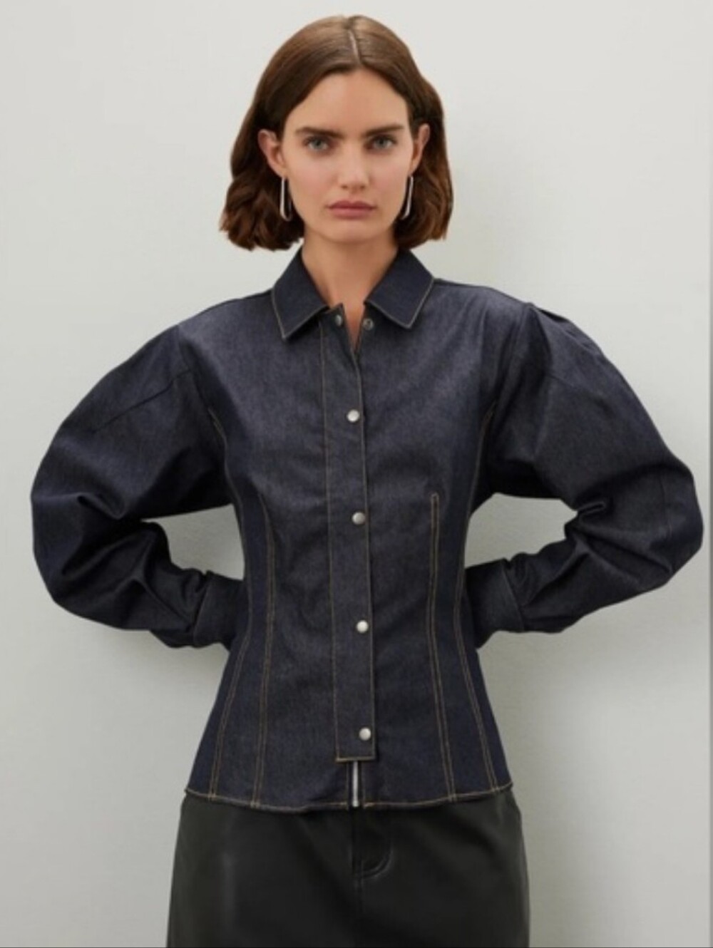 Thakoon Collective Denim Balloon Corset Top in Dark Wash Size 12